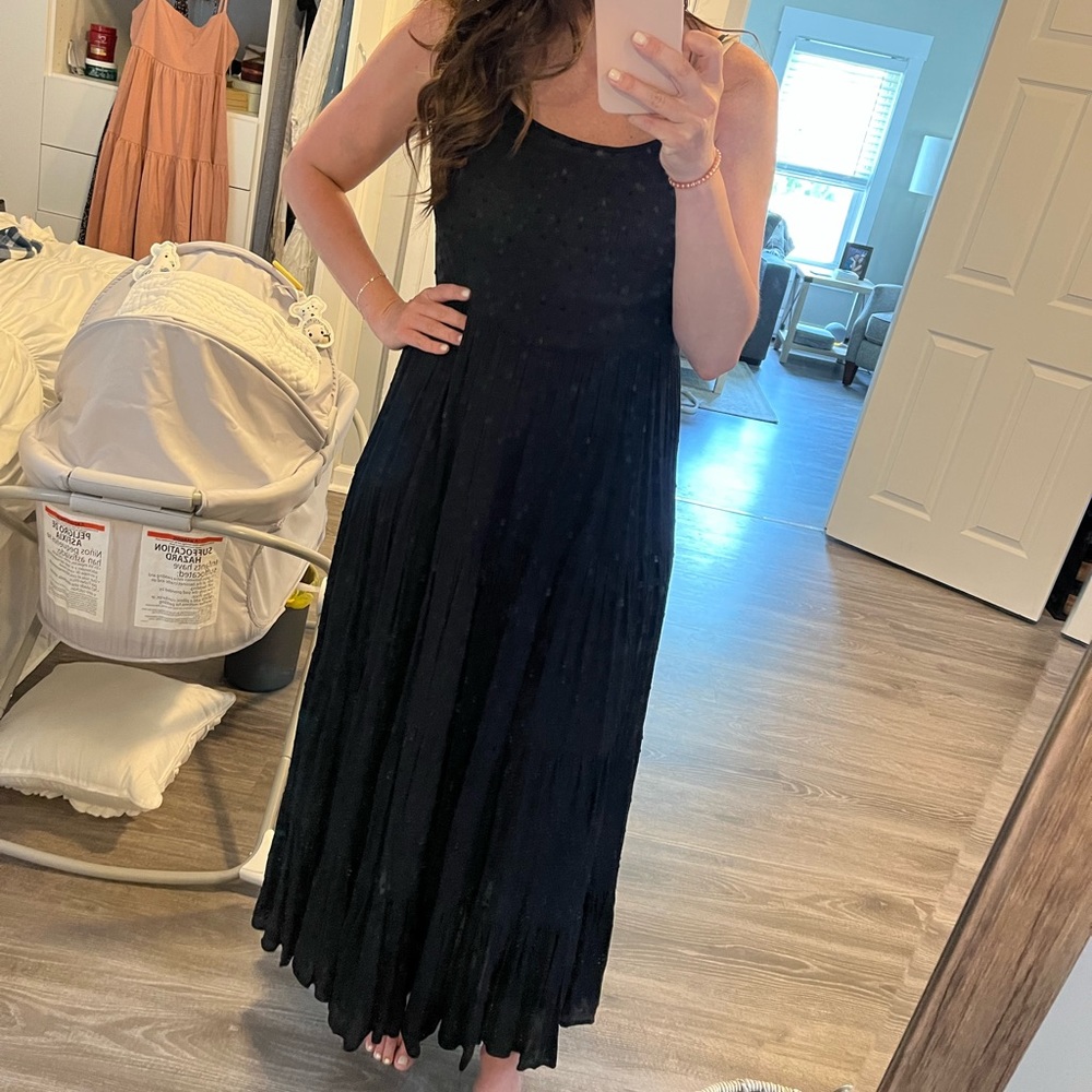 Forever 21 Swiss Dot Black Mxi Dress Size: M